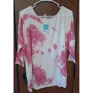 Hayden Los Angeles Scoop Neck Drop Sleeve Pink & White Tie Dye Shirt Size Large